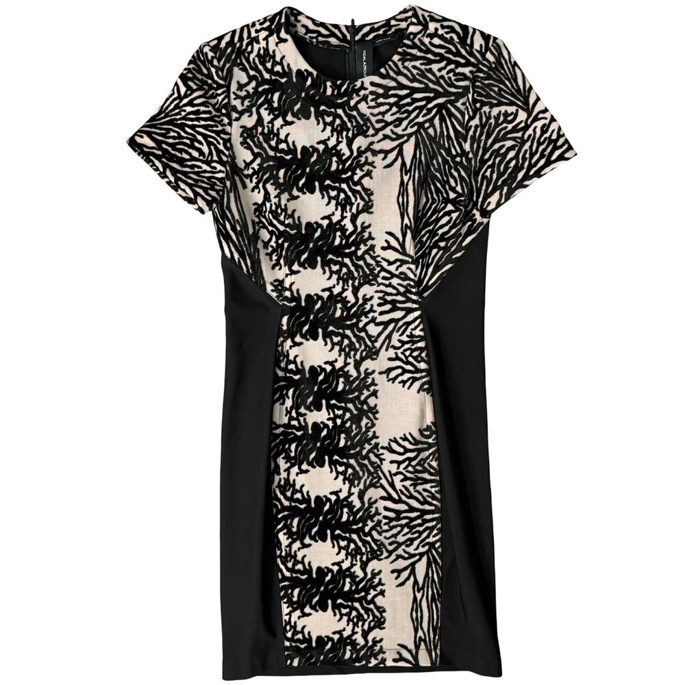 Yigal Azrouel Coral Reef Burnout Black Tan Short Sleeve Sheath Dress size 10